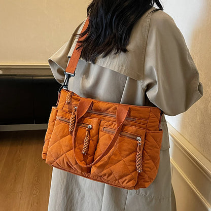 Women's Shoulder Bag, Large-Capacity Casual Multifunctional Commuter Handbag, Versatile Diamond Quilted Design Crossbody Bag