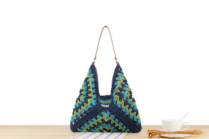 Summer Bohemian Braided Handbag Casual Tote Hollow Straw Beach Bag Woven Shoulder Bag Raffia Rattan Shopping Travel Bag