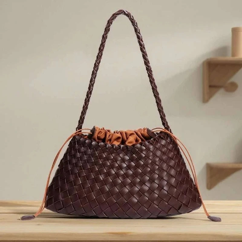 Women Handwoven Shoulder Bag Korean Casual Trendy Large Capacity Handbag Soft PU Leather Ladies Tote Bag Summer Underarm Bags