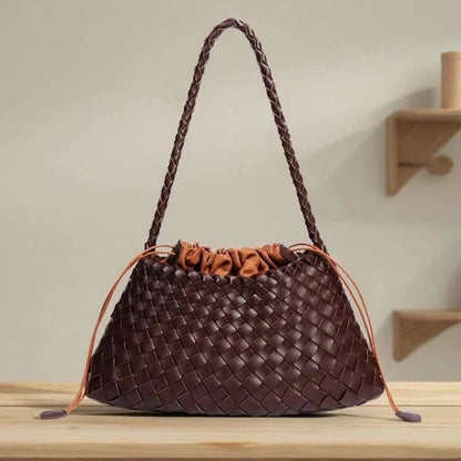 Women Handwoven Shoulder Bag Korean Casual Trendy Large Capacity Handbag Soft PU Leather Ladies Tote Bag Summer Underarm Bags