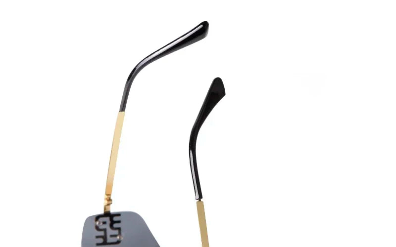 Luxury Metal Rimless Sunglasses Women Brand Design Rivets Letter Rectangle Curved Shades Funky Classic Sun Glasses Female