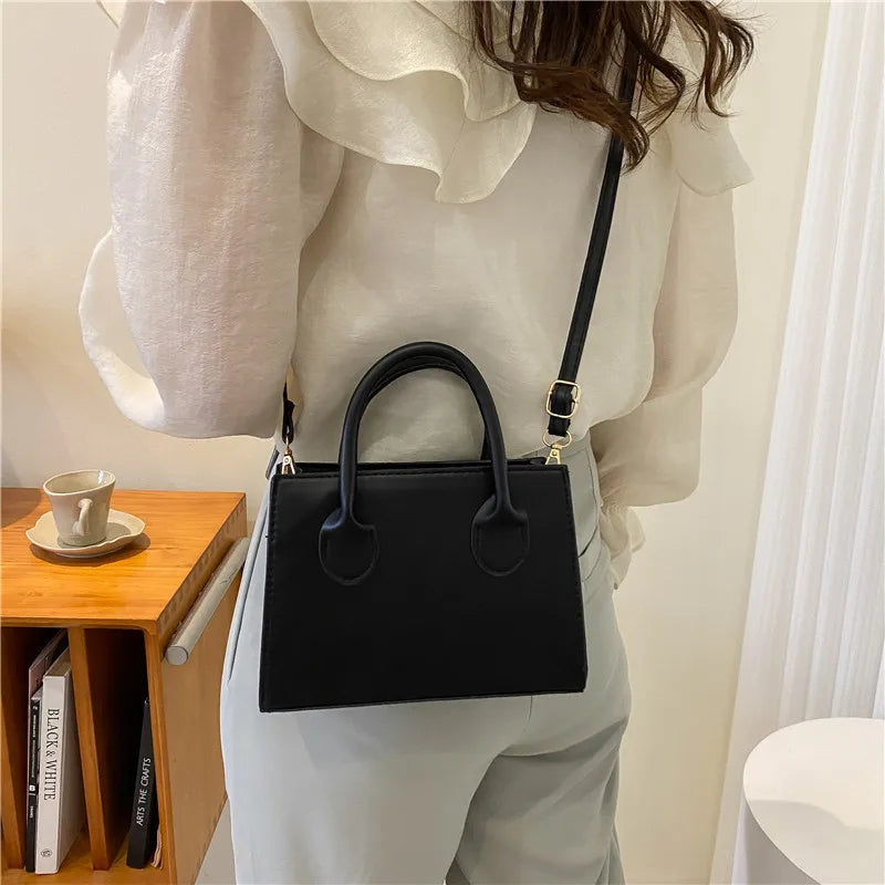 Elegant Black Handbag with Dual Handles, Chic Crossbody Bag, Retro Stylish Tote Small Bag for Women Girls Daily Use, Work, Party