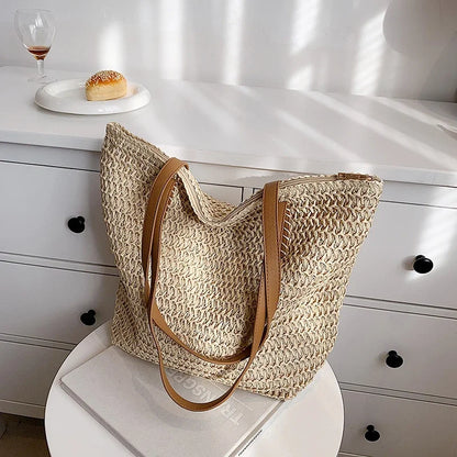Hand-woven Women's Shoulder Handbag Bohemian Fashion Straw Beach Tote Bag Travel Shopper Weaving Shopping Bags