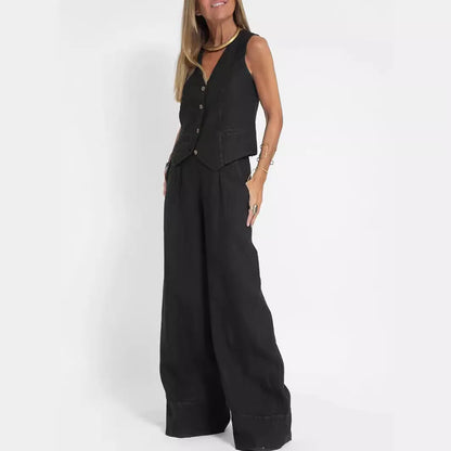 Women's Clothing 2025 Spring Summer New Fashionable Vest Pants Collage Splicing Pure Sleeveless Color Temperament Casual Suit