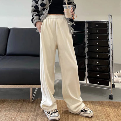 Winter Warm Thicken Trousers Women Fleece Inside Casual Wide Leg Pants Woman Casual Soild Color Straight Sports Pants Female
