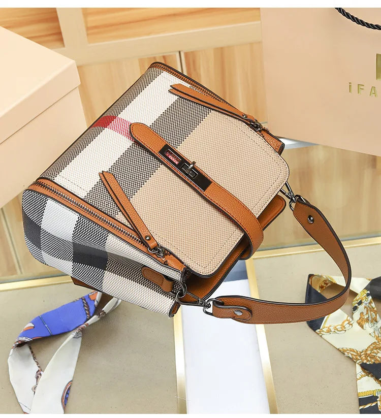 2025 Women's Tote Bag, Luxury Checkered Bucket Purse, Fashionable Shoulder Crossbody Bag, High Quality Handbag for Daily Use