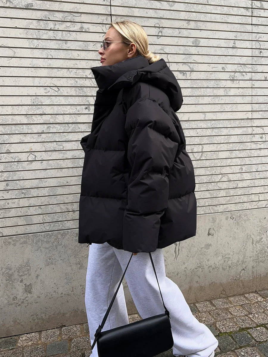 Women Winter Cotton Coat 2025 New Women Loose Cotton Padded Jacket Solid Hooded Parkas Coat Female Puffer Coat Winter Outwear