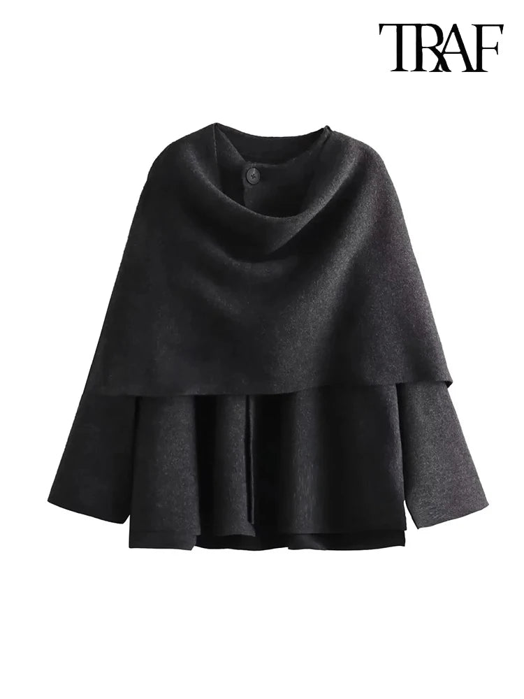 Women's Fashion Fall and Winter Comfortable Casual Commuter Coat Knitted Loose Warm Coat Asymmetric Elegant Split Jacket