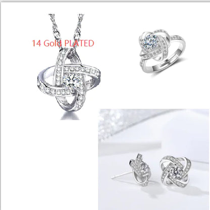 Jewelry Set with Diamonds: Necklace, Bracelet, Earrings