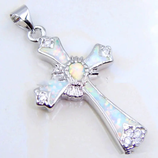 Opal Resin Cross Pendant Necklace Fashion Jewelry