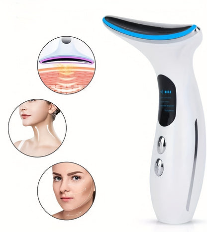 3-Color LED Facial and Neck Beauty Care Device, Multi-Mode Face and Neck Massager, USB Rechargeable Anti-Wrinkle & Anti-Aging Skin Tightening for Women, Perfect Valentine's Gift, Unscented, 4-12V, Lithium Battery