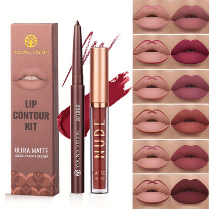 6 PCS Matte Liquid Lipstick With 6 PCS Lip Liner Set, Long-Lasting Non-Stick Cup, Waterproof High-Pigment Velvet Finish, Lightweight Nude Lip Gloss Kit, Perfect For Fuller Lips And All-Day Wear, Beauty Gift For Girls And Wome
