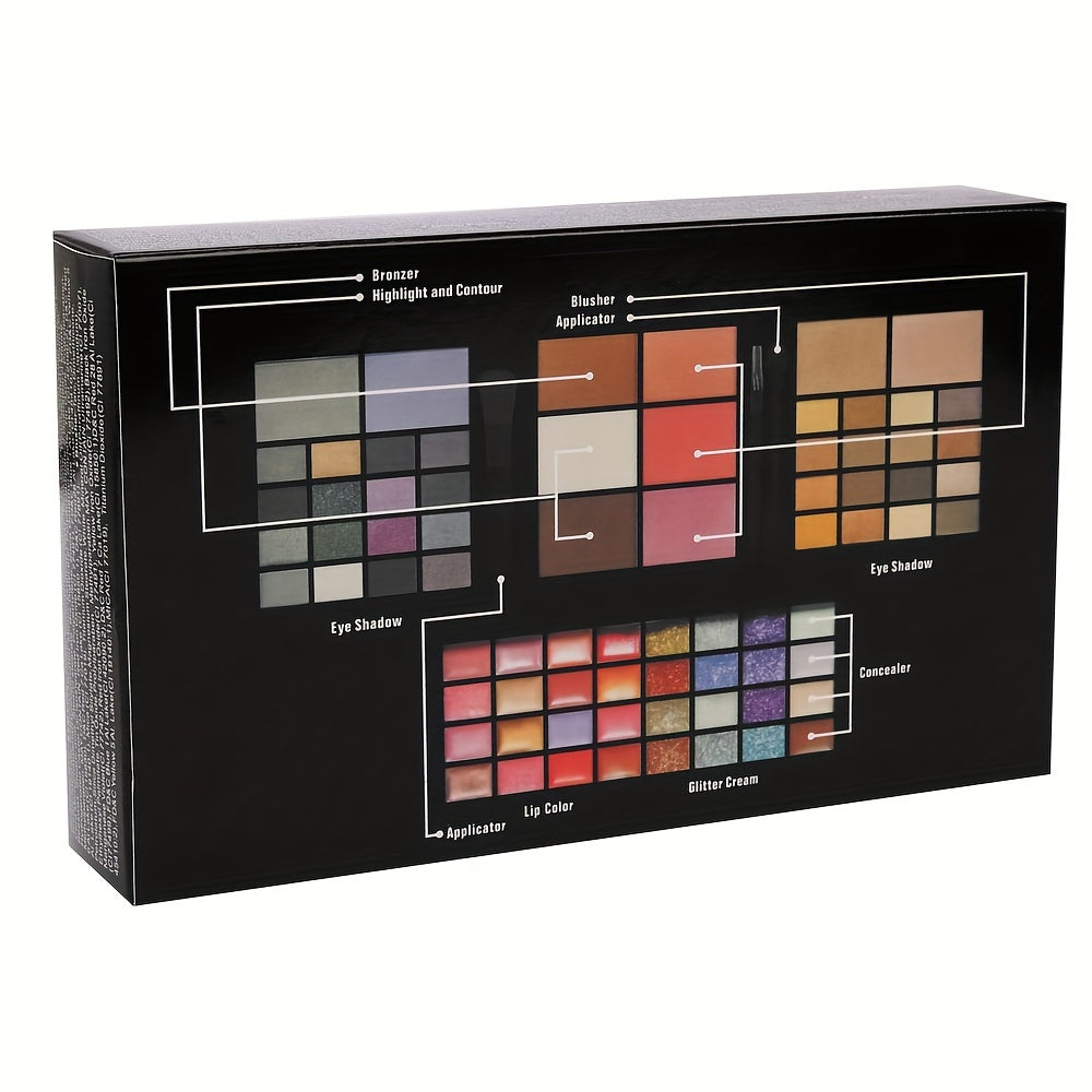 74-Color Glamour Makeup Palette - Vibrant Eye Shadow & Lip Colors, Glitter Cream, All-In-One Beauty Kit with Blendable Formulas, Long-Lasting, Highly Pigmented, Includes Brushes, Portable & Travel-Friendly Cosmetics Collectio
