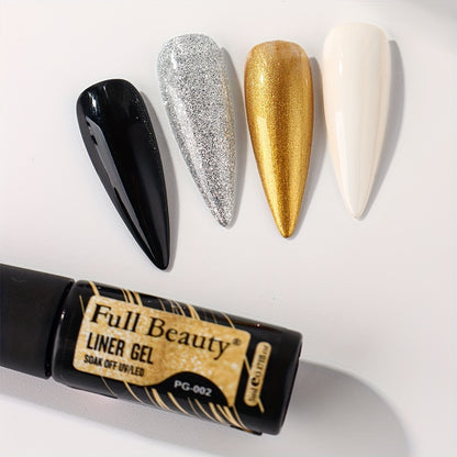 Full Beauty Sparkling Glitter Gel Nail Polish - Champagne Golden & Silvery, Waterproof, Odorless, UV-Cured Semi-Permanent Liner for French Manicures