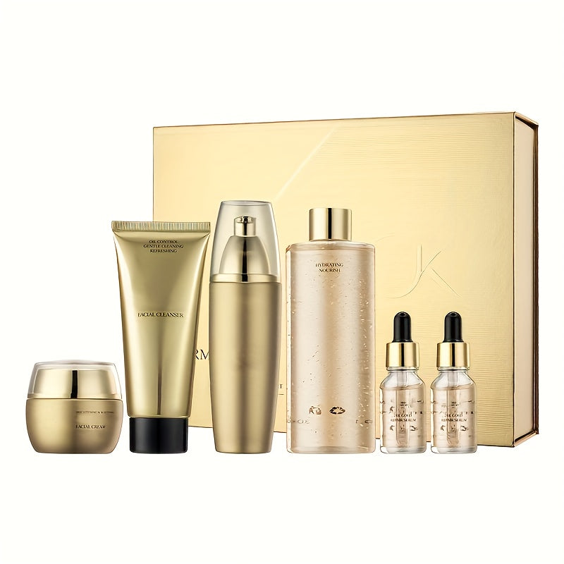 [Hydrating Skin Care] 6pcs Golden Skin Care Set - Hydrating Premium Facial Set For Flawless, Radiant Skin, Care For Delicate Skin, Skin Care Set For Women, Valentine's Day Gift For Her Beauty Kit