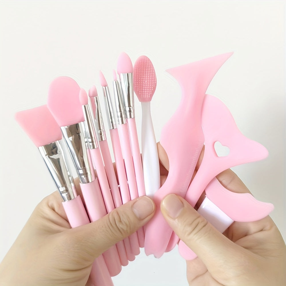 1 set of 11 silicone makeup mask brushes beauty tools + multi-functional eye makeup auxiliary tools nose brush blackhead brush silicone beauty ruler lazy person makeup auxiliary ruler eyelash mascara eyeliner eye shadow block