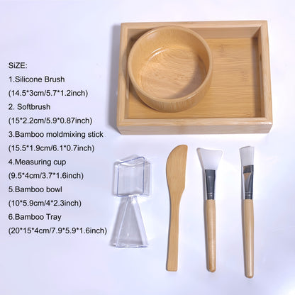 6pcs/11pcs set of natural bamboo DIY high-end facial mask care tools, including facial mask bowl, facial mask brush and bamboo tray, for beauty salons and personal SPA skin care