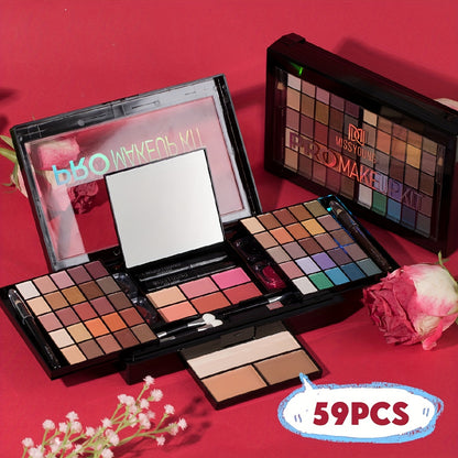 All-in-One Makeup Kit, Eyeshadow Palette Combo, Portable Beauty Cosmetics Set With Eye Shadow, Blush, Powder, Lip Gloss, For Beginners & Gifts, Removable & Travel-Friendly