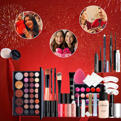 POPFEEL 2025 New Year Makeup Gift Set, Berry Tone Cosmetic Kit for Girls, Festive Holiday Beauty Collection, All-in-One Paste Form, New Year'S Gift Idea