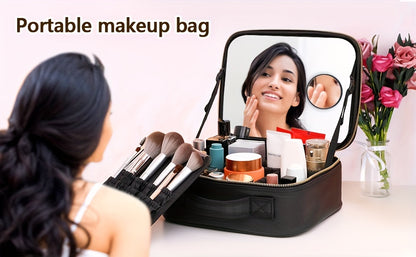 Travel Makeup Bag Make up Case with Mirror Cosmetic Makeup Box Organizer Vanity Case for Women Beauty Tools Accessories Case