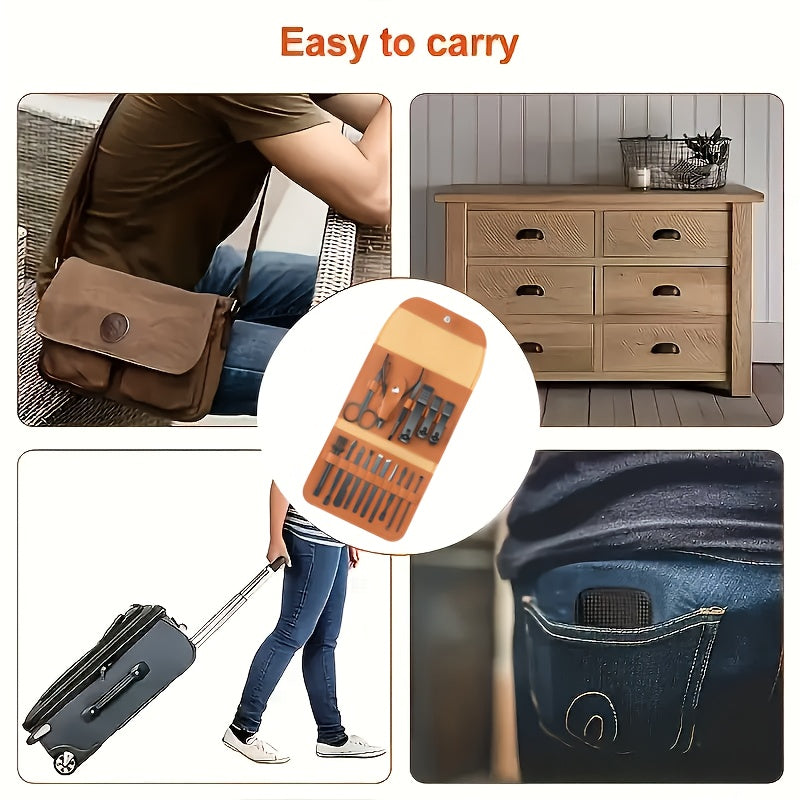 16pcs Stainless Steel Manicure and Pedicure Kit - Professional Nail Care Set with Straight Edge Nail Clippers, Nail File, Ear Pick, Scissors - Unscented, Modern Style, Includes Storage Case for Travel and Beauty Treatments