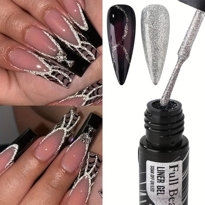 Full Beauty Sparkling Glitter Gel Nail Polish - Champagne Golden & Silvery, Waterproof, Odorless, UV-Cured Semi-Permanent Liner for French Manicures