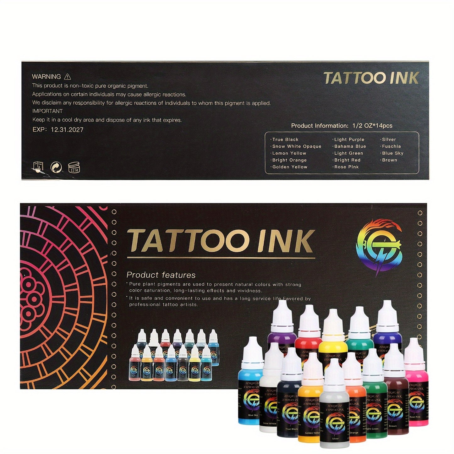 14 color ink set, 14 pigment ink 0.5 oz (about 14.2 grams)15 ml/bottle, suitable for 3D makeup beauty skin body art, pigment ink set for professionals and enthusiasts (14 colors, black, red, white, etc.)