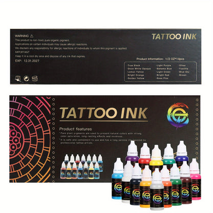 14 color ink set, 14 pigment ink 0.5 oz (about 14.2 grams)15 ml/bottle, suitable for 3D makeup beauty skin body art, pigment ink set for professionals and enthusiasts (14 colors, black, red, white, etc.)