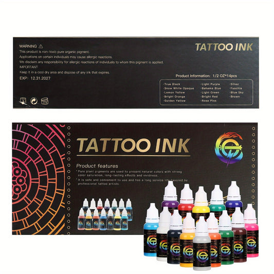 14 color ink set, 14 pigment ink 0.5 oz (about 14.2 grams)15 ml/bottle, suitable for 3D makeup beauty skin body art, pigment ink set for professionals and enthusiasts (14 colors, black, red, white, etc.)