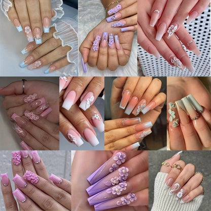 3 Sheets of Vibrant 5D Embossed Floral Nail Art Stickers - Reusable, Self-Adhesive, Durable Vinyl with Pink, Purple, and White Chain Butterfly & Spring Flower Designs - Perfect for Nail Decoration, DIY Projects, and Fashionab