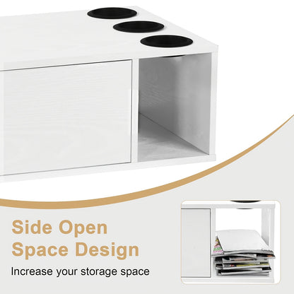 Modern White Wall-Mounted Salon Station for Hair Stylists with 3 Hair Dryer Holes, Open Drawer & Display Shelves – Contemporary Wooden Design for Home or Professional Beauty Salons, Hair Stylist Supplies