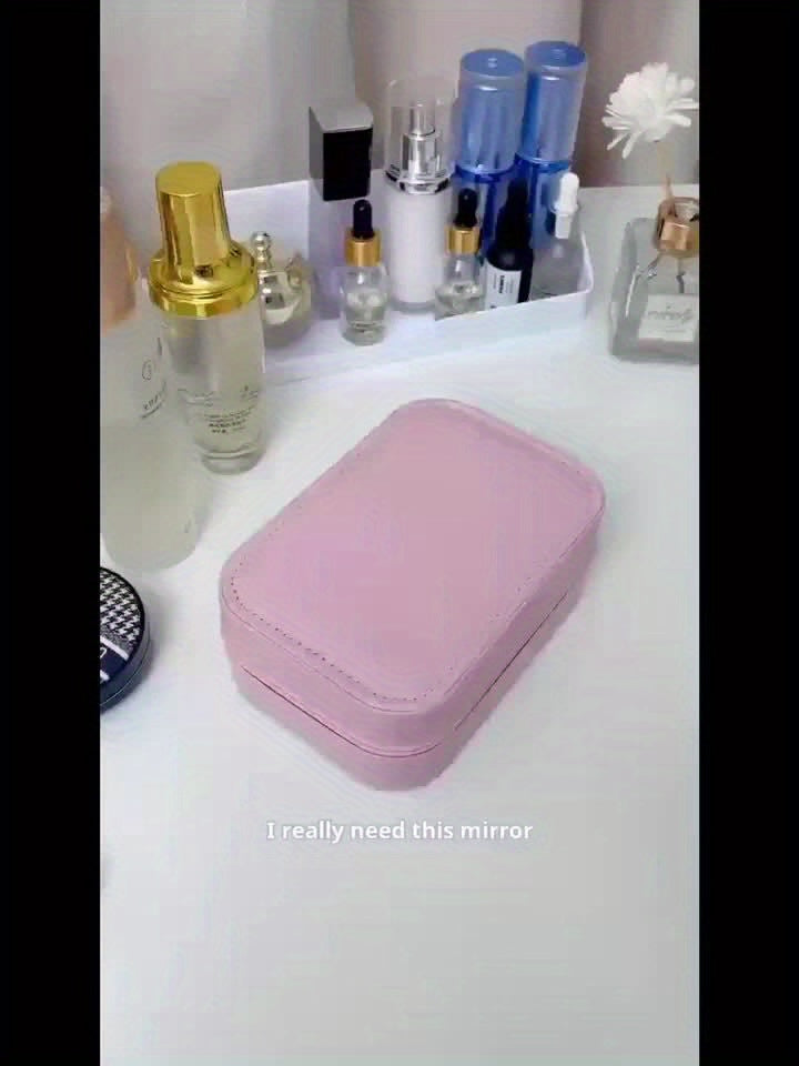 1pc Large Capacity Travel Makeup Case with LED Light and Built-in Mirror - Foldable, Dresser Mount, Glass Surface, Powder Coated Finish, USB Charging, 1000mAh Battery - Durable Cosmetic Storage Box for On-the-Go Beauty, Ideal