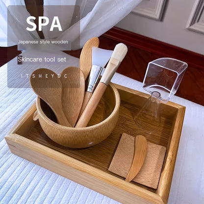 6pcs/11pcs set of natural bamboo DIY high-end facial mask care tools, including facial mask bowl, facial mask brush and bamboo tray, for beauty salons and personal SPA skin care
