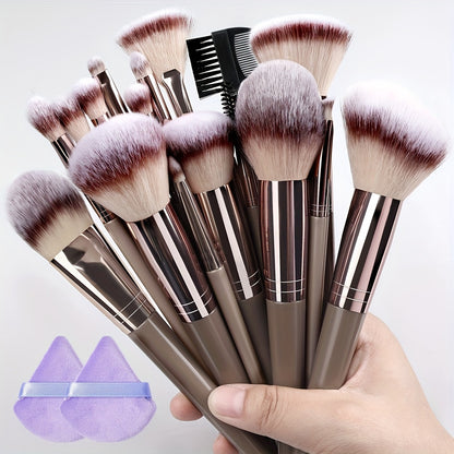 Premium Champagne Golden Makeup Brushes With Travel Portable Case Professional Foundation Blush Eyeshadow Blending Makeup Beauty Tool Christmas Gift Ideal For Women Create Flawless Makeup - Gift Set Mother's Day Gift