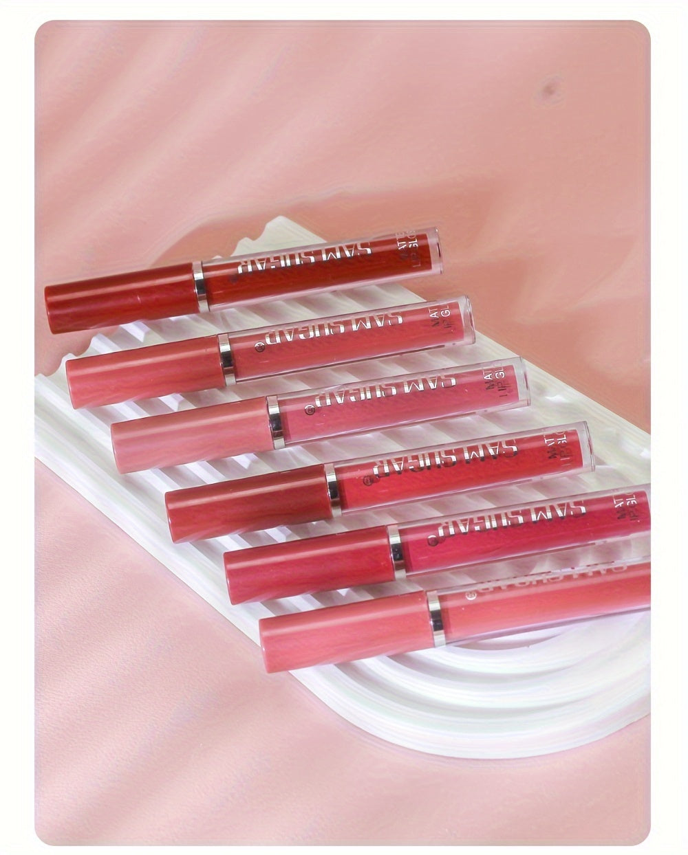 SAM SUGAR Matte Liquid Lipstick Set - Waterproof, Non-Stick Cup Long Lasting Lip Gloss Collection, 6 Shades of Orange, Pink, Red & Skin Tones - Perfect Gift for Mother's Day, Valentine's Day, Women's Beauty Essentials
