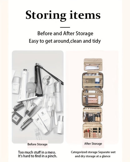 [2pcs Bag] 2-in-1large-capacity Removable Cosmetic Bag, Summer Travel Multi-compartment Hanging Toiletry Bag, With Brush Storage, Universal Portable Beauty Essentials Large Makeup Bag-hanging Toiletry Travel Bag, Suitable For