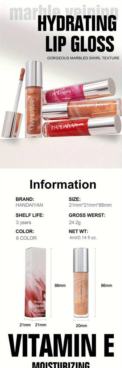 Marble Lip Glaze, Moisturizing Long-Lasting Liquid Lipstick, Lip Gloss, Vibrant Color Selection, 0.14oz Each, Non-Stick Formula, High-Shine Finish, Lightweight Beauty Makeup