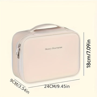 Multi-Layer Large Capacity Detachable Cosmetic Bag, Faux Leather Travel Makeup Organizer, with Brush Holder, Universal Portable Beauty Essentials Storage Pouch, for Men and Women, Alcohol-Free