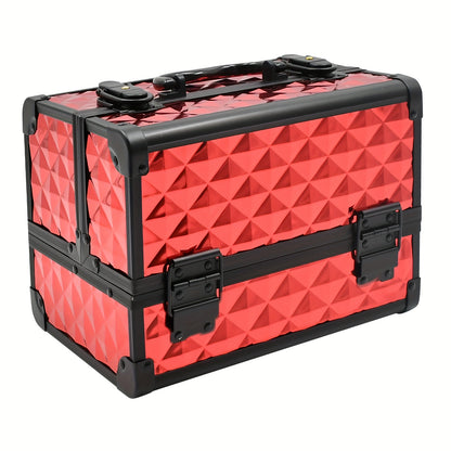 1pcs Aluminum Alloy Train Case Professional Portable Makeup Box with Handle, Unisex-adult Metal Cosmetic Organizer with Lock, Non-Waterproof Large Storage Travel Case for Makeup Artist, Beauty Accessories, Unscented - Pink Wh