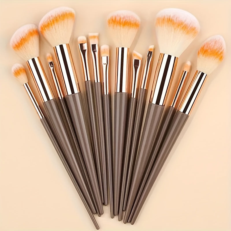 13-Piece Makeup Brush Set, Soft Fluffy Synthetic Bristles, For Foundation, Powder, Eyeshadow, Kabuki & Cosmetic Blending, Includes Beauty Sponge