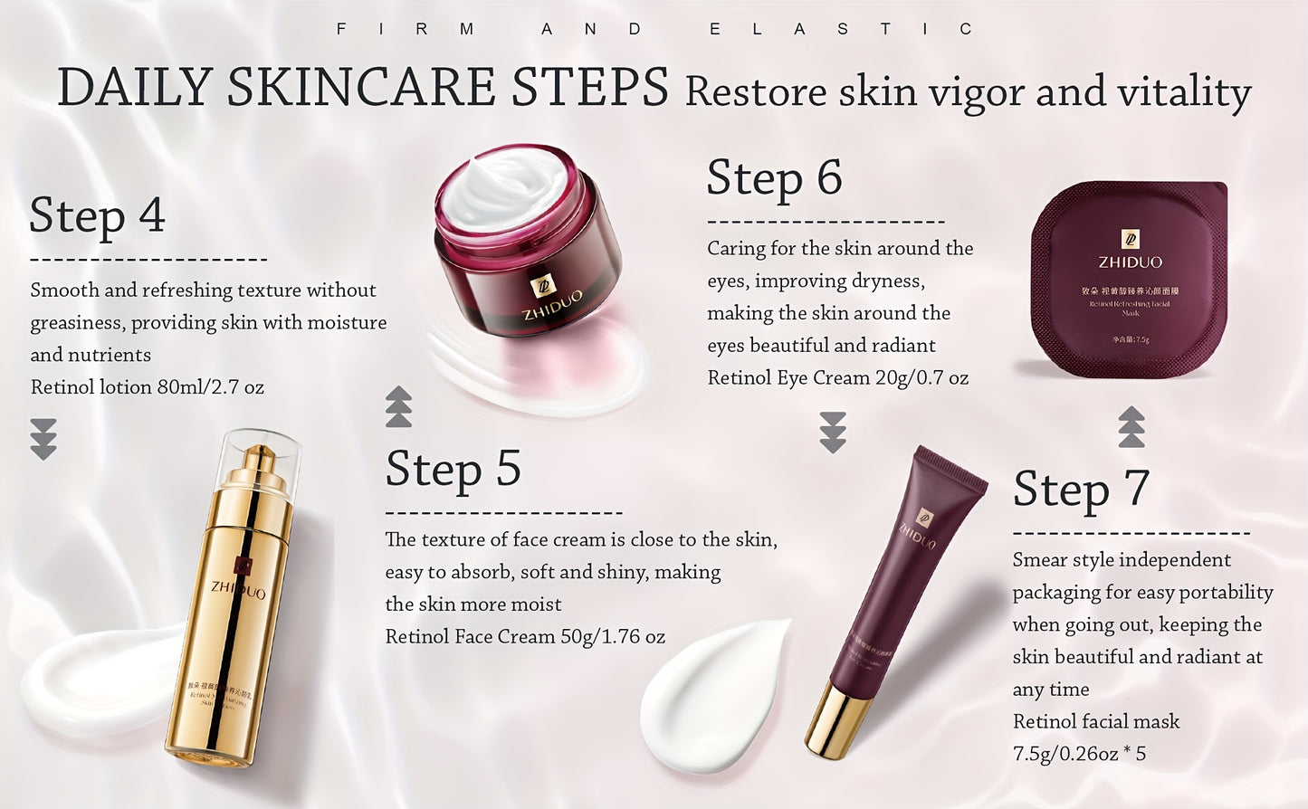 Anti-aging skincare set with 9pcs of retinol to gently care for the skin | A complete skincare routine Korean beauty skincare gift set, including cleanser, toner, lotion, essence, cream, eye cream, suitable for wife, ladies,