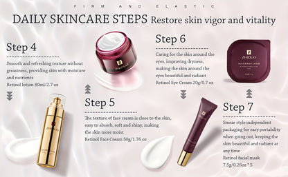 Anti-aging skincare set with 9pcs of retinol to gently care for the skin | A complete skincare routine Korean beauty skincare gift set, including cleanser, toner, lotion, essence, cream, eye cream, suitable for wife, ladies,