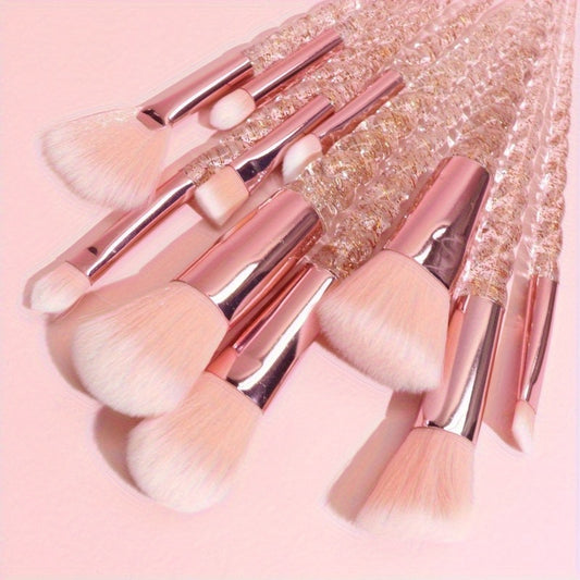 10pcs Unicorn Sparkle Makeup Brush Set, ABS Plastic Handle, Polyester Bristles, All-Skin Types, Unscented Palm Brushes, Foundation Eyeliner Eyeshadow Lip Tool Kit, Valentine'S Mother'S Day Holiday Beauty Gift