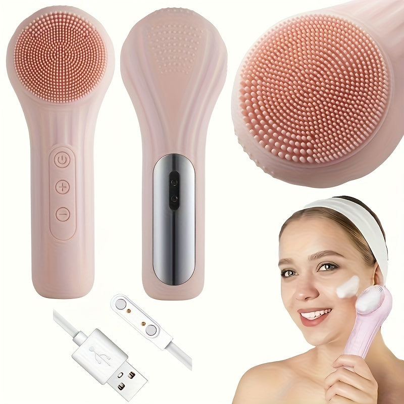 Electric Facial Cleansing Brush with Vibration, Silicone & Plastic, Unscented, USB Rechargeable with 600mAh Lithium Battery, Multi-Purpose Body Massager & Cleaner, with Ideal Home Beauty Gift