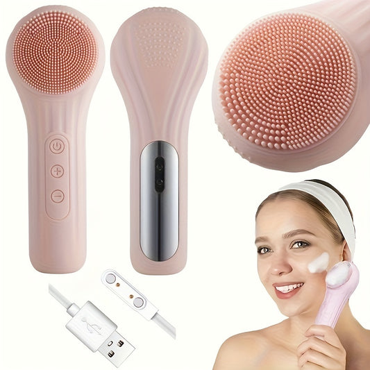 Electric Facial Cleansing Brush with Vibration, Silicone & Plastic, Unscented, USB Rechargeable with 600mAh Lithium Battery, Multi-Purpose Body Massager & Cleaner, with Ideal Home Beauty Gift