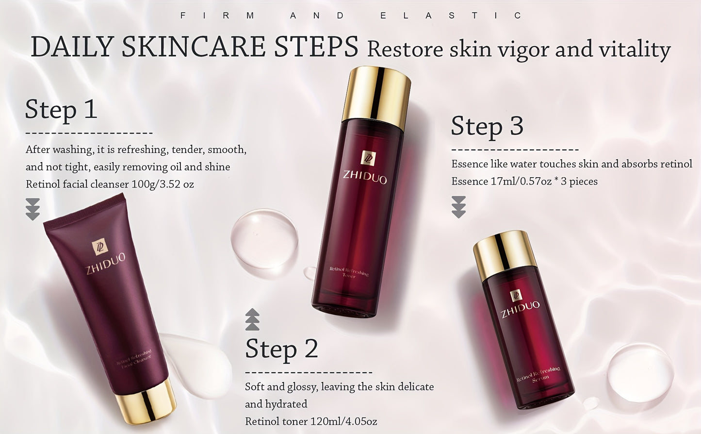 Anti-aging skincare set with 9pcs of retinol to gently care for the skin | A complete skincare routine Korean beauty skincare gift set, including cleanser, toner, lotion, essence, cream, eye cream, suitable for wife, ladies,