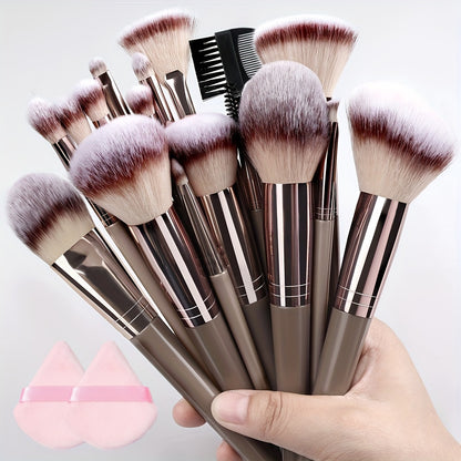 Premium Champagne Golden Makeup Brushes With Travel Portable Case Professional Foundation Blush Eyeshadow Blending Makeup Beauty Tool Christmas Gift Ideal For Women Create Flawless Makeup - Gift Set Mother's Day Gift