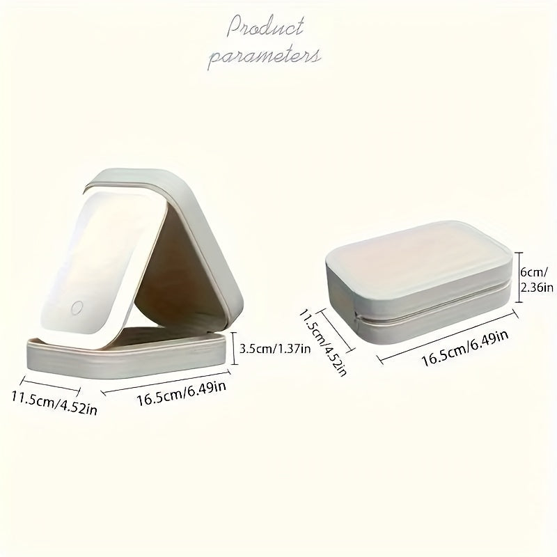 1pc Large Capacity Travel Makeup Case with LED Light and Built-in Mirror - Foldable, Dresser Mount, Glass Surface, Powder Coated Finish, USB Charging, 1000mAh Battery - Durable Cosmetic Storage Box for On-the-Go Beauty, Ideal