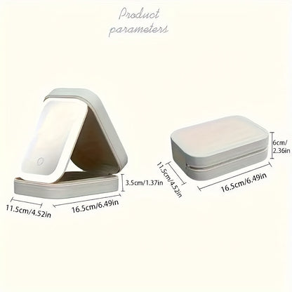 1pc Large Capacity Travel Makeup Case with LED Light and Built-in Mirror - Foldable, Dresser Mount, Glass Surface, Powder Coated Finish, USB Charging, 1000mAh Battery - Durable Cosmetic Storage Box for On-the-Go Beauty, Ideal