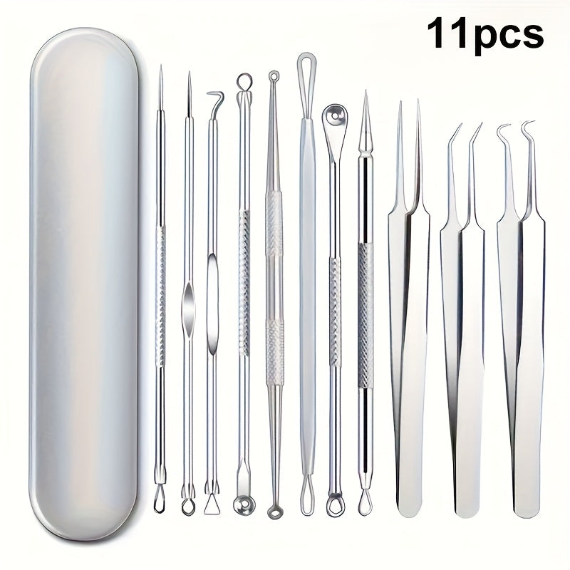 11pcs Blackhead Remover For Face, Professional Stainless Micro-Needling Removal Tools Kit, Needling Beauty Needle Elbow Hook Needle Tool, Pimple Popper Tool Kit For Quick And Easy Removal Of Pimples, Blackheads, Zit Removing